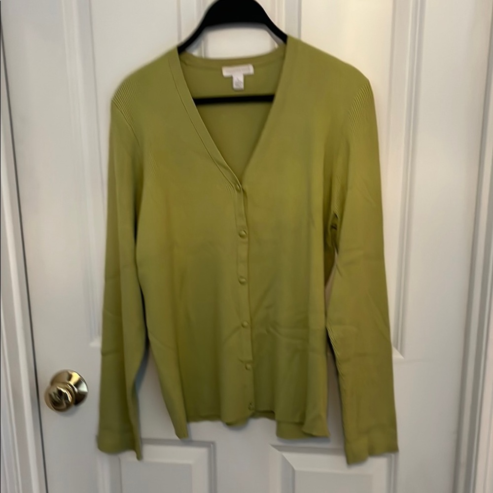 Charter Club V-Neck Ribbed Long Sleeve Cardigan Sweater in Light Green
